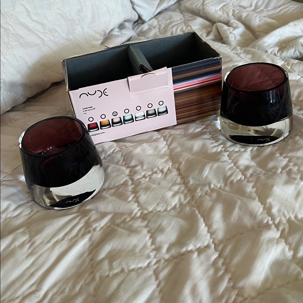 Nwb Nude Crystal Glass Candle Holder 2 piece set burgundy